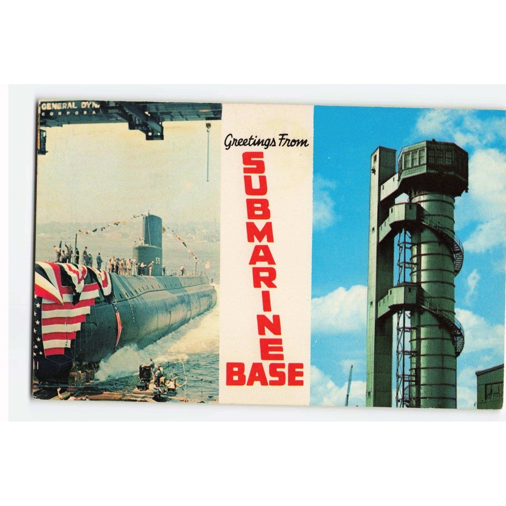 Vintage Greetings From Submarine Base New London CT Postcard USS Seawolf 1971